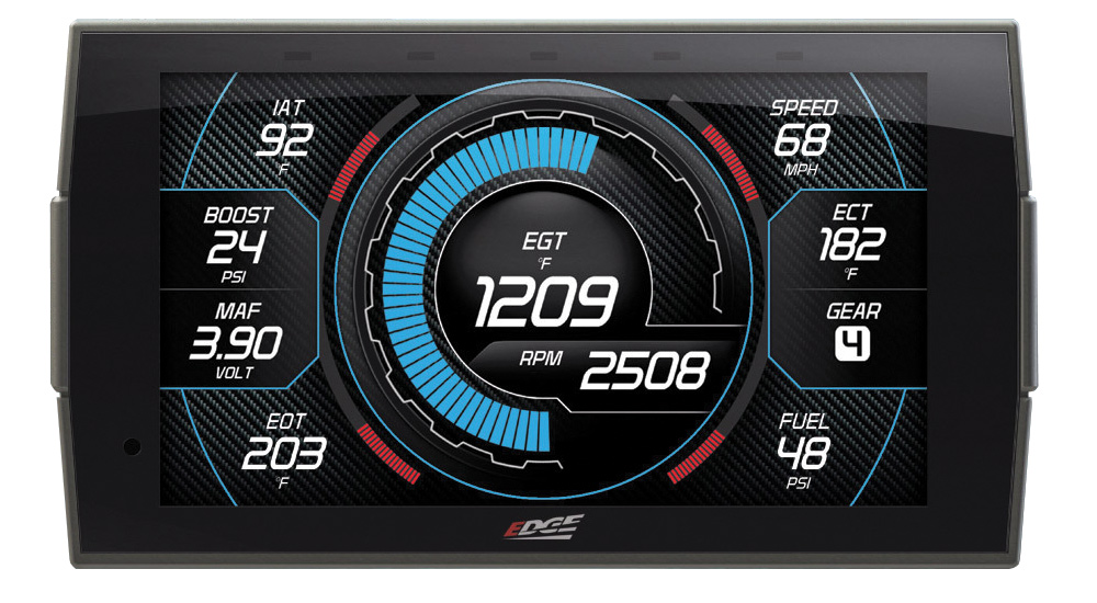 Close view of Edge Product's digital gauge monitor