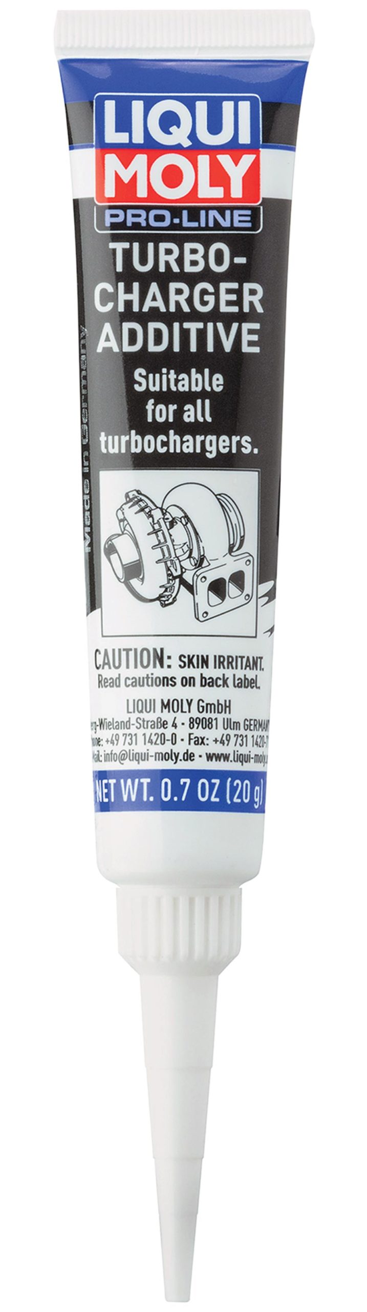 Close view of tube of LIQUI-MOLY's turbocharge additive