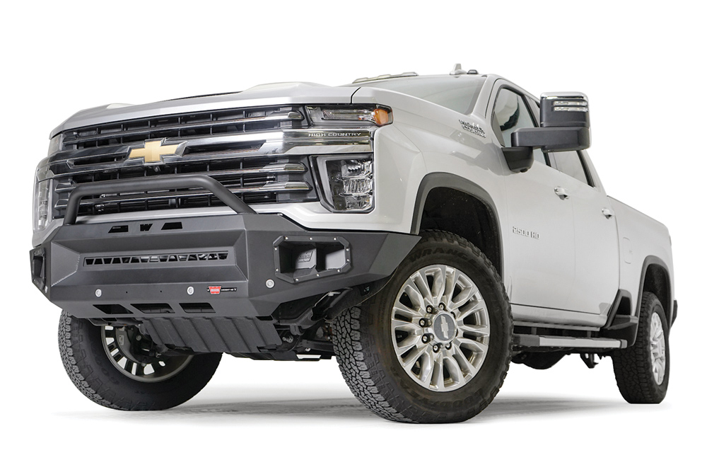 Close view of installed WARN front truck bumper