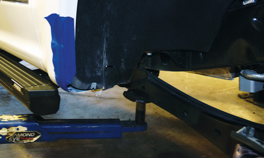 Step 13: Trim Wheel Well Corners close up of wheel well