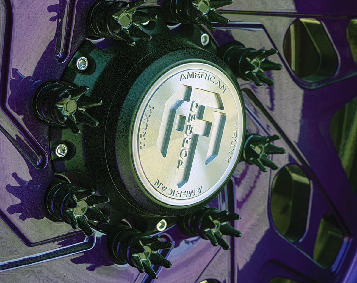 Close up view of wheel and hub cap