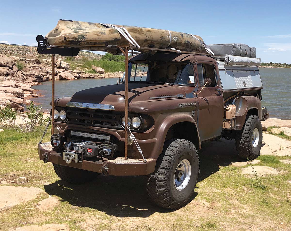 Power Wagon with canoe on roof