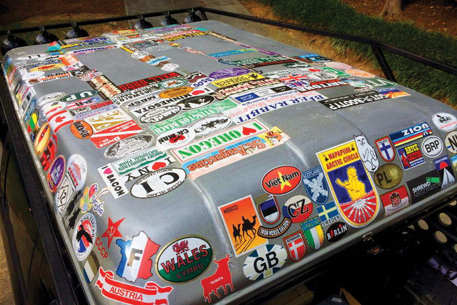 Ram 3500 trunk top covered in stickers