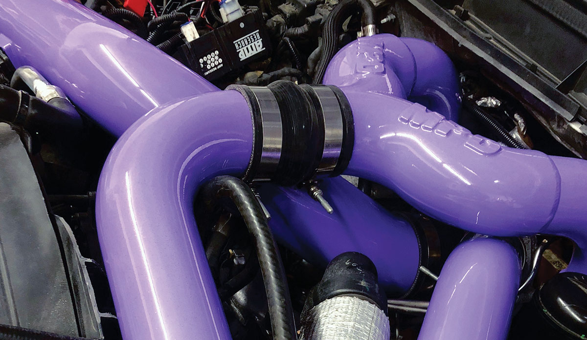 2015 6.7 F350 5-inch turbo-backed straight piped exhaust into an 8-inch tip and an EZLynk with a Motor Ops tuner
