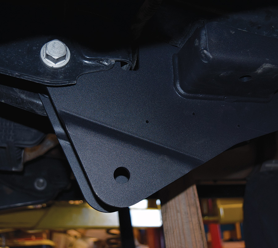 driver side radius arm along with the adjacent skid plate
