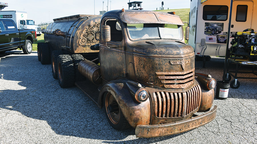 copper colored oil truck