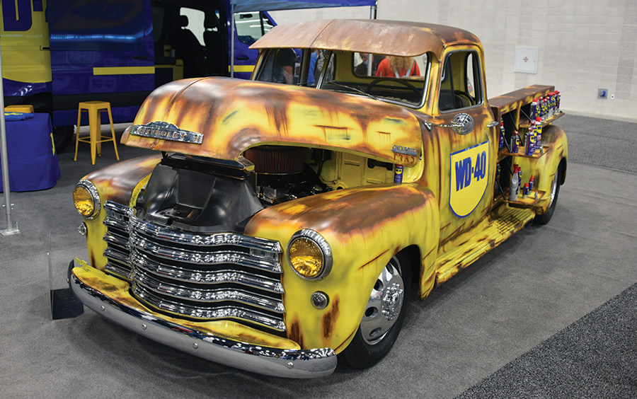 rusty yellow WD-40 truck