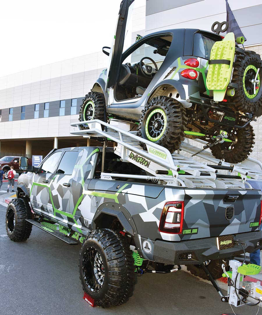 truck with a smart car on top