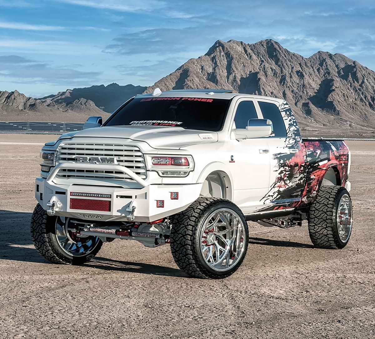 2019 RAM 3500 side profile against a mountain backdrop
