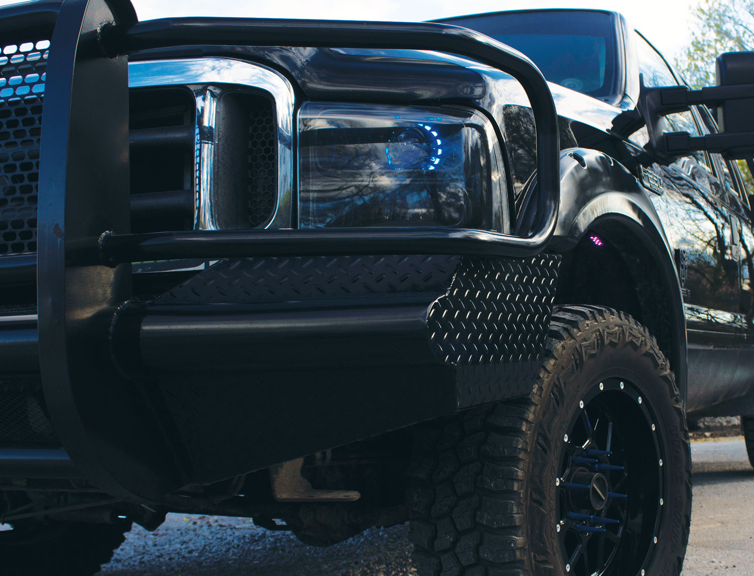 2001 F250 Power Stroke headlight closeup