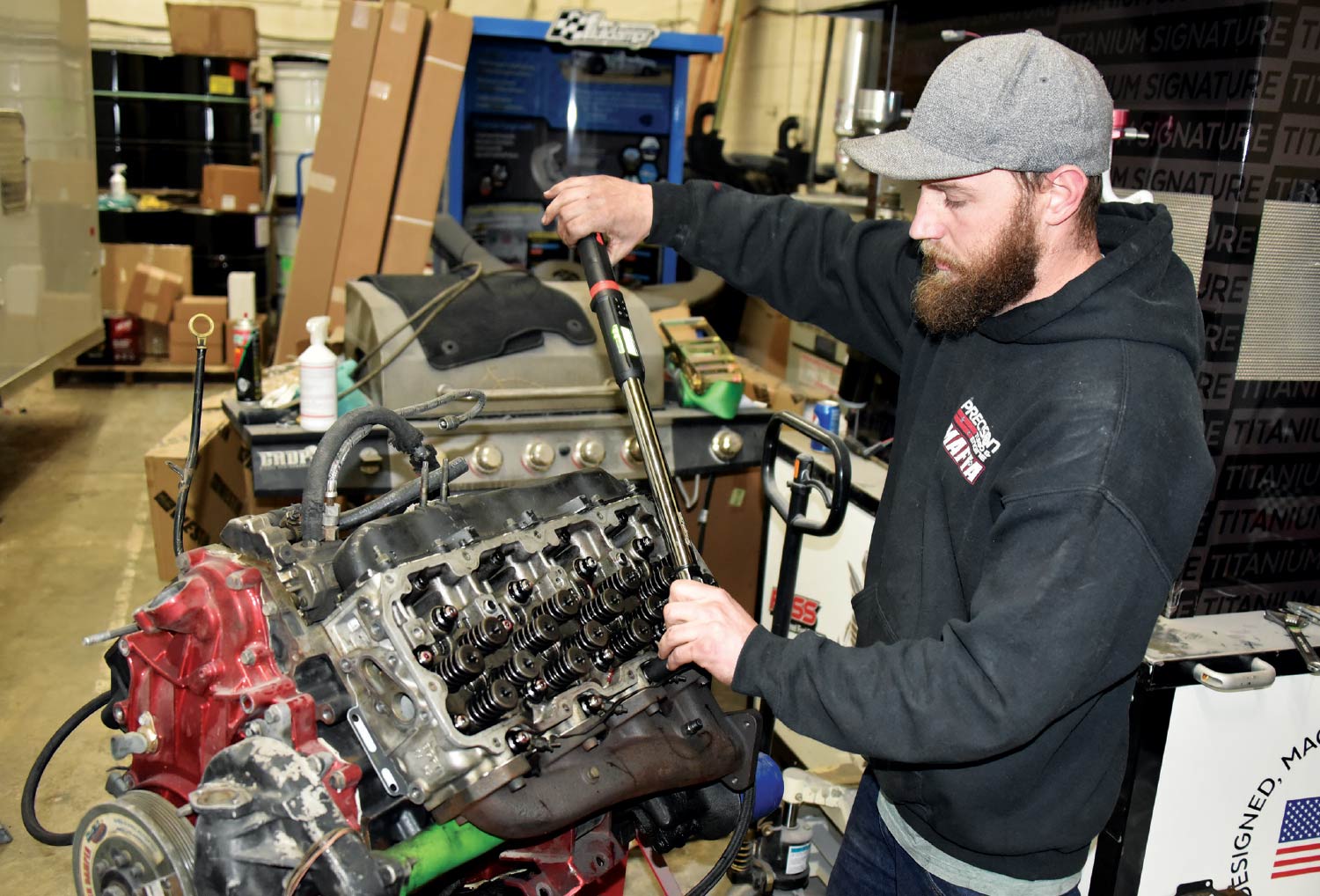 Man working on engine block