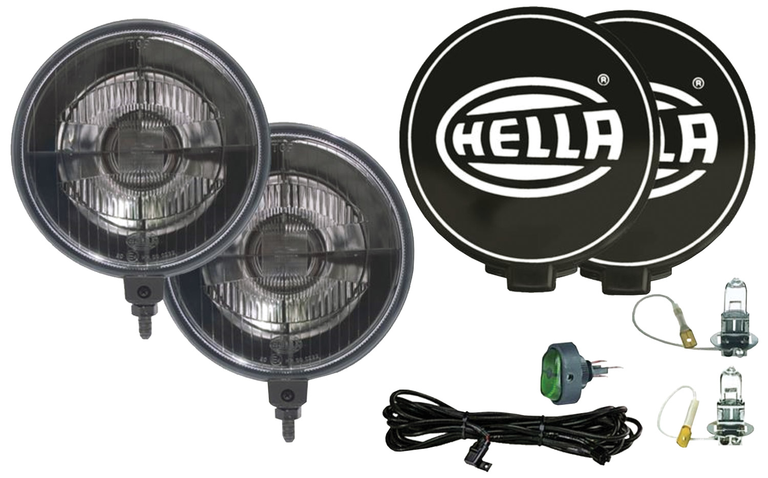 a pair of HELLA Black Magic Lights and included parts
