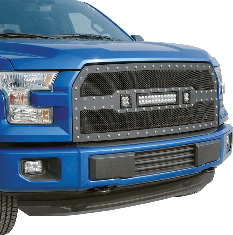 Paramount Automotive Evolution LED Wire Mesh Grille on a blue truck