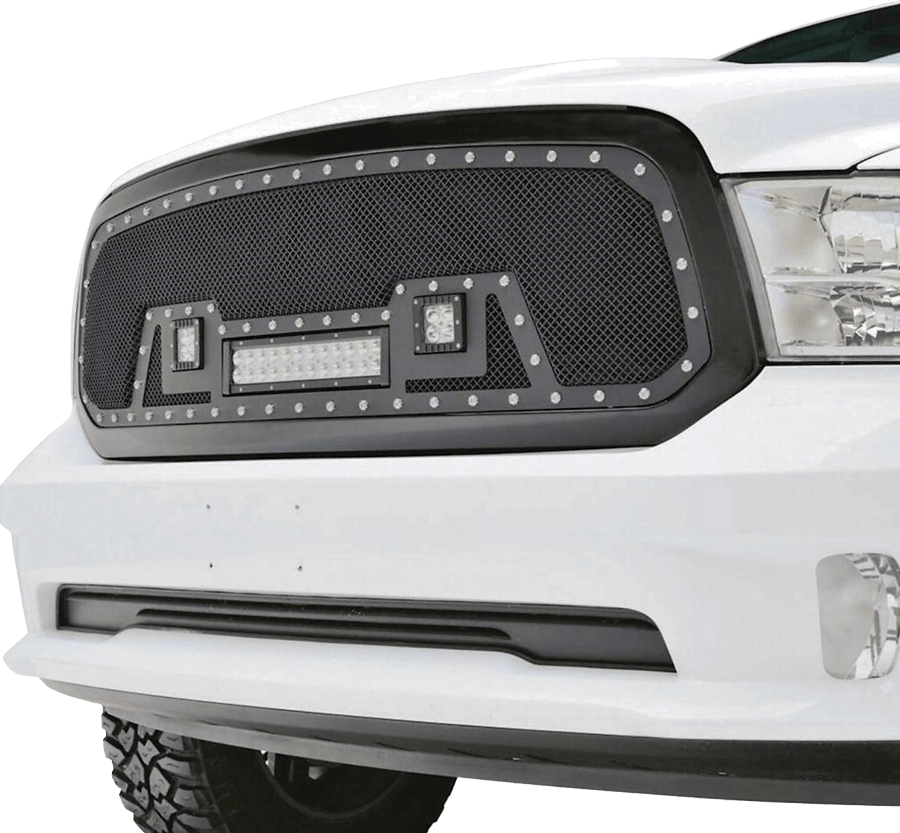 Paramount Automotive Evolution LED Wire Mesh Grille on a white truck