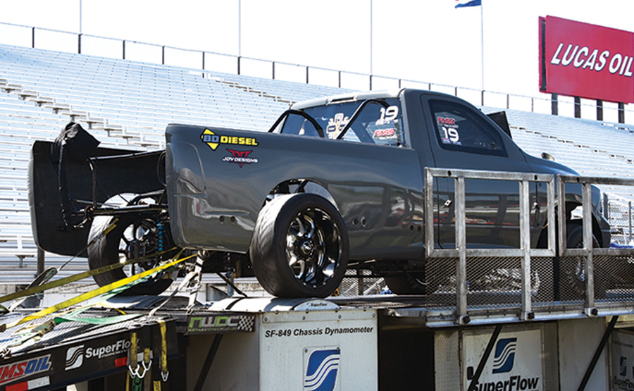 gray truck on stage