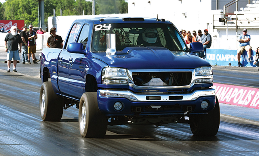 blue truck in drag race