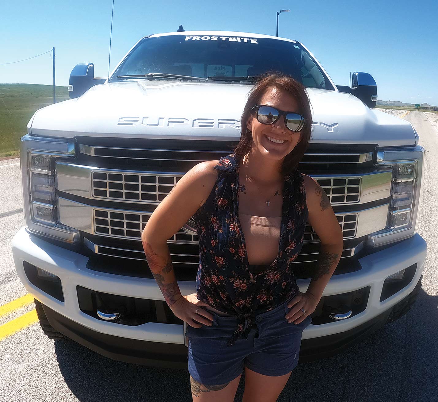 Kara Story in front of her 2019 F250