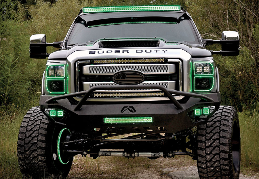 truck with green neon lights