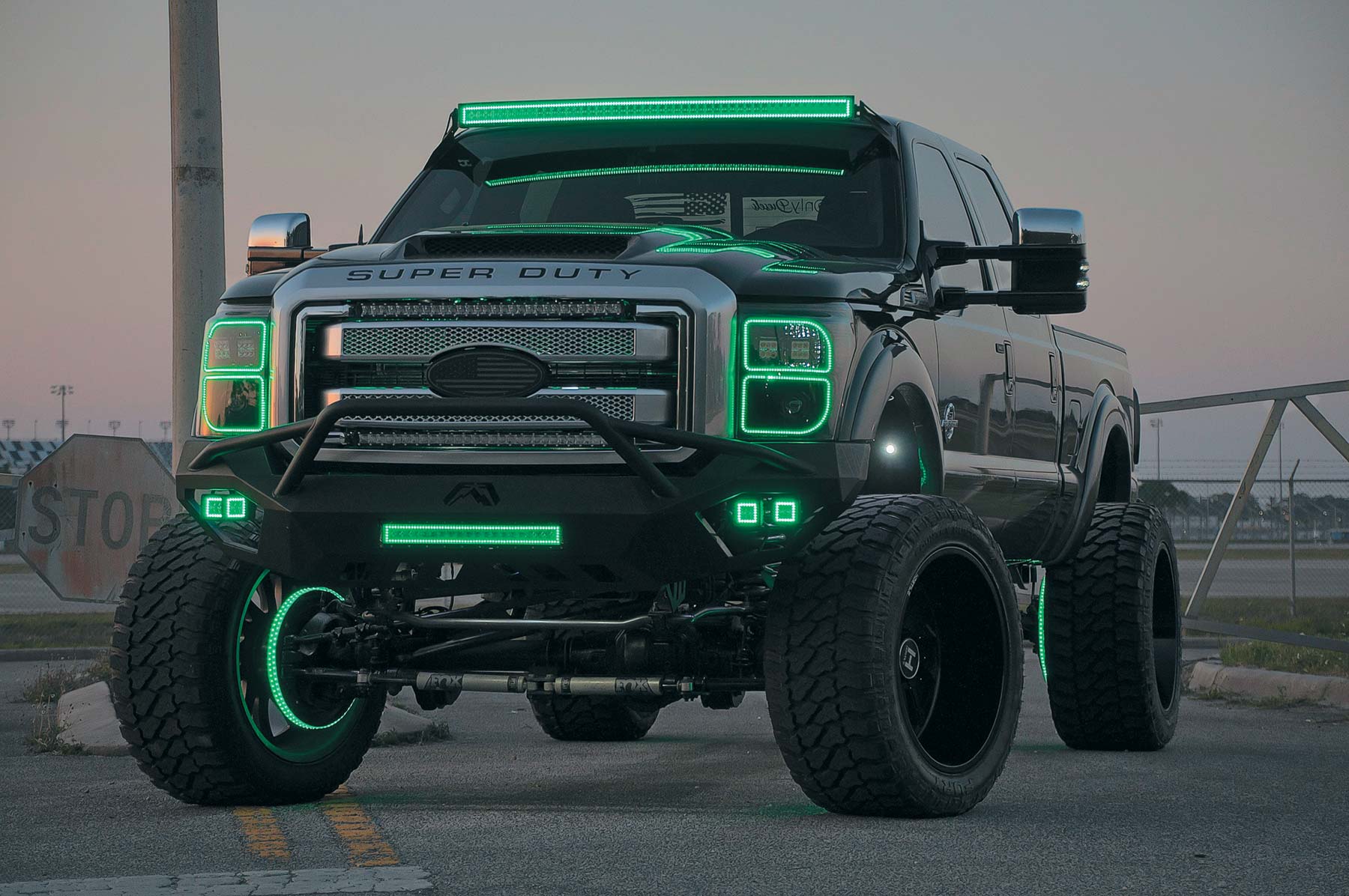 truck with green neon lights