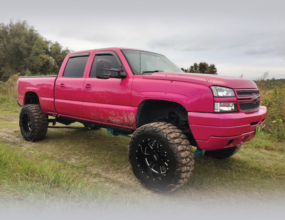 side of a pink truck