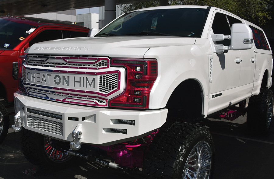white truck with red trim
