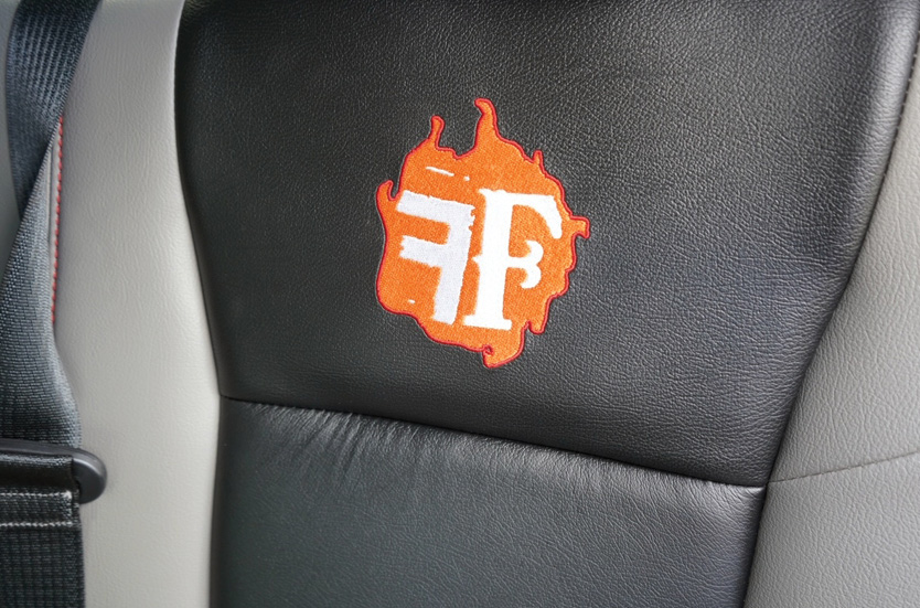 Seat back embroidered with FF logo