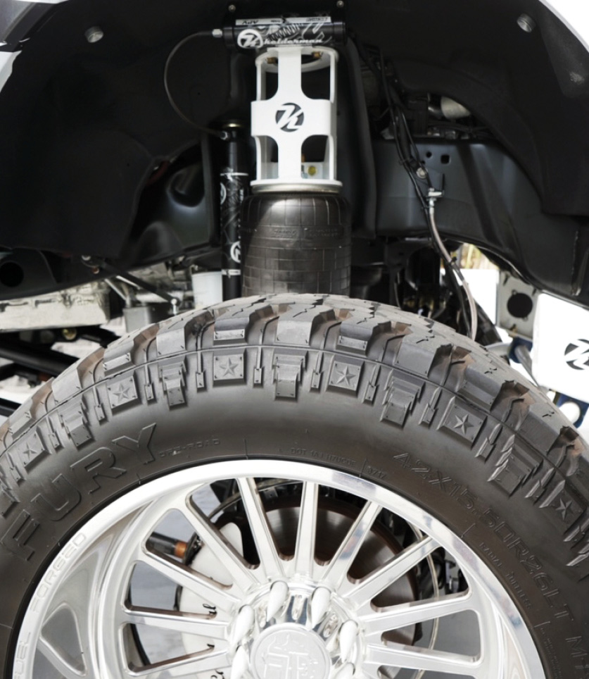 Wheel and air suspension on truck